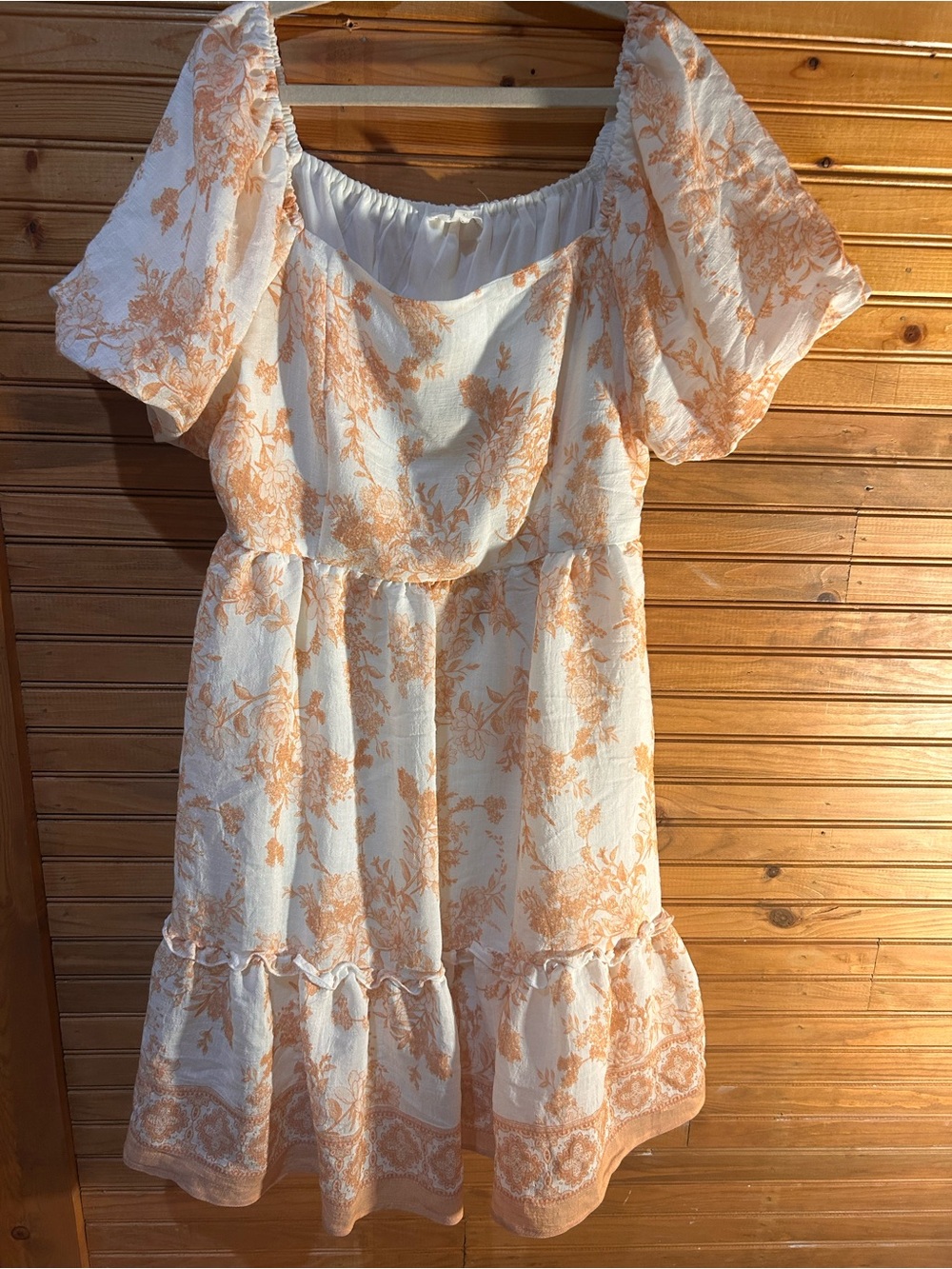 Blu Pepper White & Peach Floral Puff-Sleeve Dress